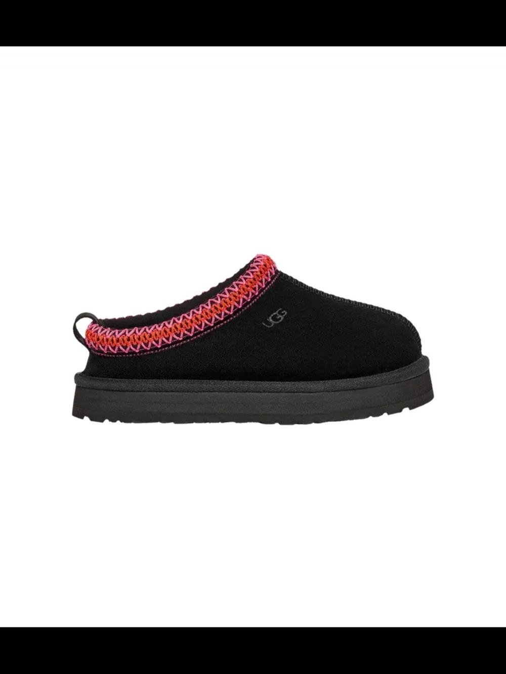 UGG Tazz (Big Kids) Black Slip-On Clog with Pink-Orange Trim